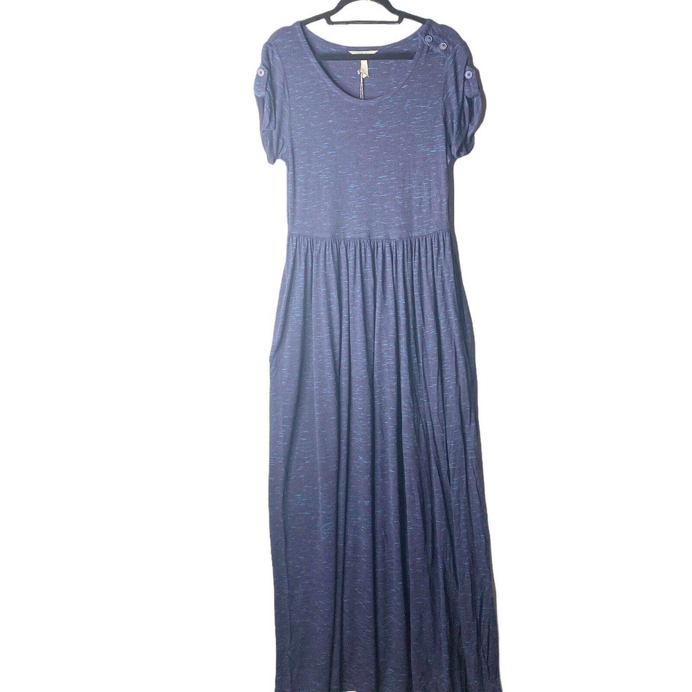 Matilda Jane Women SZ L Blue Curtain Call T Shirt Maxi Dress Stretch Pockets - Picture 2 of 7